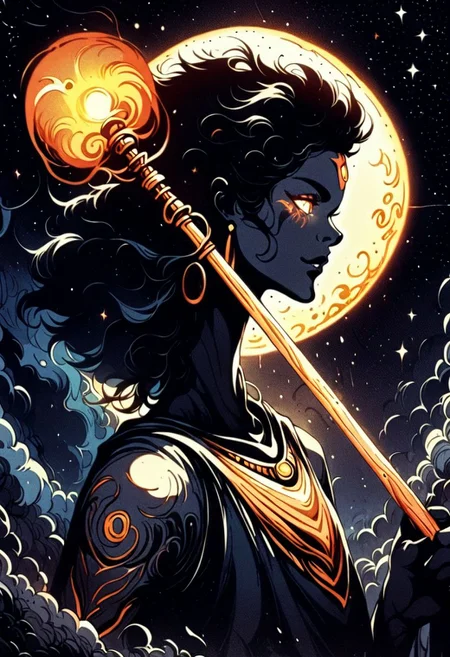 score_9, score_8_up, score_7_up, score_6_up, score_5_up, score_4_up, Hindu god, black skin, dancing kicking and flailing in front of a churning cosmos, multiple arms, holding weapons, holding scepter, glowing rings, psychedelic occult signs and runes, exaggerated, skinny, dutch angle, dark space, stars and nebulae