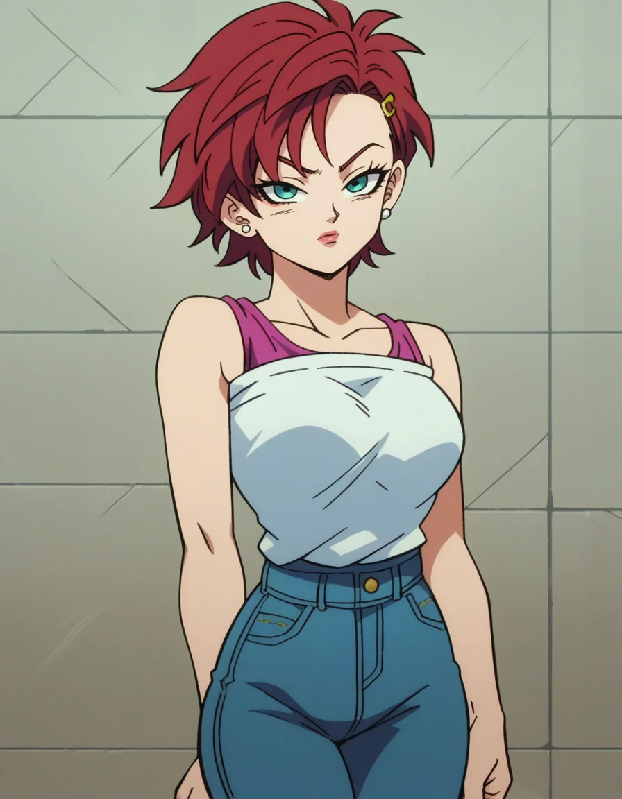 zPDXL, score_9, score_8_up, score_7_up, score_6_up, score_5_up, source_anime, 4k, absurdres, 1girl, solo
<lora:Broly_v1:0.9> dbsb, adult chinese woman triangular face wide nose chestnut droopy eyes piercings thick auburn twist-out or bantu knots grunge ruffle top bootcut jeans hairpins, sea