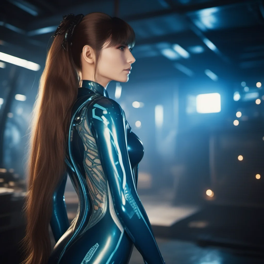 cinematic photo a woman with long hair in a blue futuristic bodysuit <lora:Eve-StellarBlade1024:0.8> . 35mm photograph, film, bokeh, professional, 4k, highly detailed