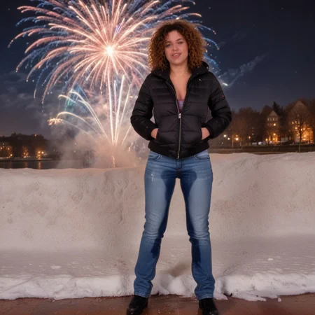 Omo wet
Wetting
Dark spot on crotch
Realistic style.
Cute sexy and fit girl 30 years. Jeans. Winter jacket. Curly hair. She just started peeing, only crotch is visibly wet.
New years celebration with fireworks in the background.she is Super drunk and passed out from too much alcohol. Lying down
Cute face
Full body picture. Show face. Facing camera.
Photo realistic