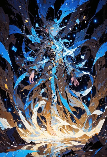 (in Otomo Katsuhiro style:1.2), masterpiece, high-quality, A celestial dancer whose body is wrapped in silk ribbons of starlight, each ribbon fluttering as if caught in an ethereal breeze, Her every movement sends waves of light rippling through a sea of glowing constellations, her bare feet skimming over a mirrored floor reflecting endless galaxies, celestial flow, astral harmony, mirrored infinity, (Stylized surreal-fantasy with intricate glowing textures:1.1), big natural breasts, (elaborate fine details:1.1), (hyperdetailed:1.1), (intricate details:1.0), (Refined details:1.1), (best quality:1.1), (high resolution:1.2), <lora:FLUX\Anime v1.3:0.6> <lora:FLUX\VividlyReal:0.6> <lora:FLUX\FLUX-daubrez-DB4RZ:0.4>
