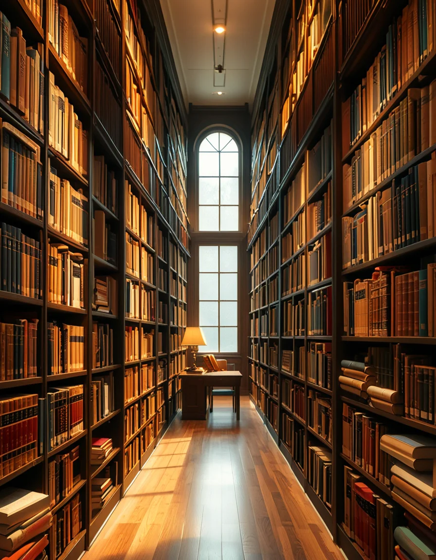 A quiet and well-organized aisle in a grand university library, lined with tall wooden bookshelves filled with countless books of various sizes and colors. The aisle is illuminated by soft, warm lighting from overhead lamps, casting a gentle glow on the polished wooden floor. A cozy reading nook with a wooden chair and a small desk is tucked into a corner, with an open book resting on the surface. The background features large arched windows letting in natural daylight, adding a serene and scholarly atmosphere. The perspective of the image leads down the aisle, creating depth, with book titles slightly visible on the spines. The ambiance is peaceful, evoking a sense of knowledge and intellectual curiosity.
<lora:SDXLFaeTastic2400:0.4> <lora:extremely_detailed:0.4> extremely detailed, <lora:University_Library_41sl3:1>,University Library 41sl3, Masterpiece,best quality,hi res,8k,hi res,8k,award winning,(sharp focus, intricate, highly detailed),