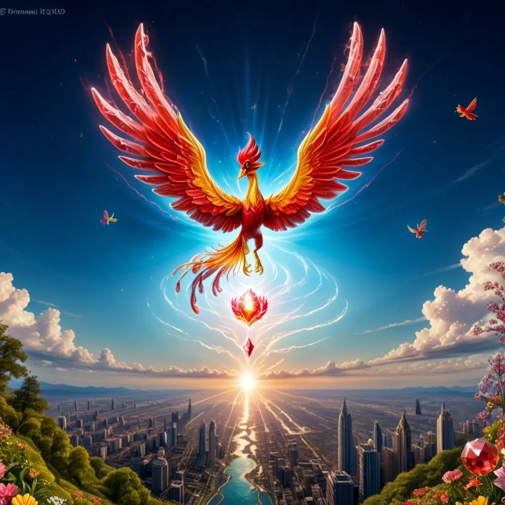 score_9, score_8_up, score_7_up, (Phenomenal Phoenix from pink and red crystals flying in the sky in its splendor, intense pink and red glowing aura on the phoenix's body, powerful energy reside inside the core of phoenix's body and the phoenix's eyes radiating blazing heat:1.37), strong focus on subject, Futuristic space suit with integrated HUD and environmental sensors,, strong bokeh, masterpiece, flawless complexion, top quality, best quality, ultra-realistic, ultra-detailed, 8k, highest resolution, surreal, incredibly lifelike, real life photo reality, lots of colorful kinds of beautiful flowers, bunches of tiny little animals, tiny birds and butterflies flying around, fish jumping in the air, wisdom tree, sunlight, perfect shadow, perfect panorama photo, lakes, meadows, best artistic scenery, colorful, rich colors, perfection artistic, uncanny realism, realism pushed to extreme, outstanding clear photo quality, immaculate-micro-details phoenix, intricate details, awards winning legendary almighty beast photography, 360 View, 360, micro details photography, shot on Canon EOS 5D, glamour photography, radiant god rays, Ilford HP5 Plus, Photographers by Tim Walker, technicolor, digital art, depth of field, (distant view:1.6)