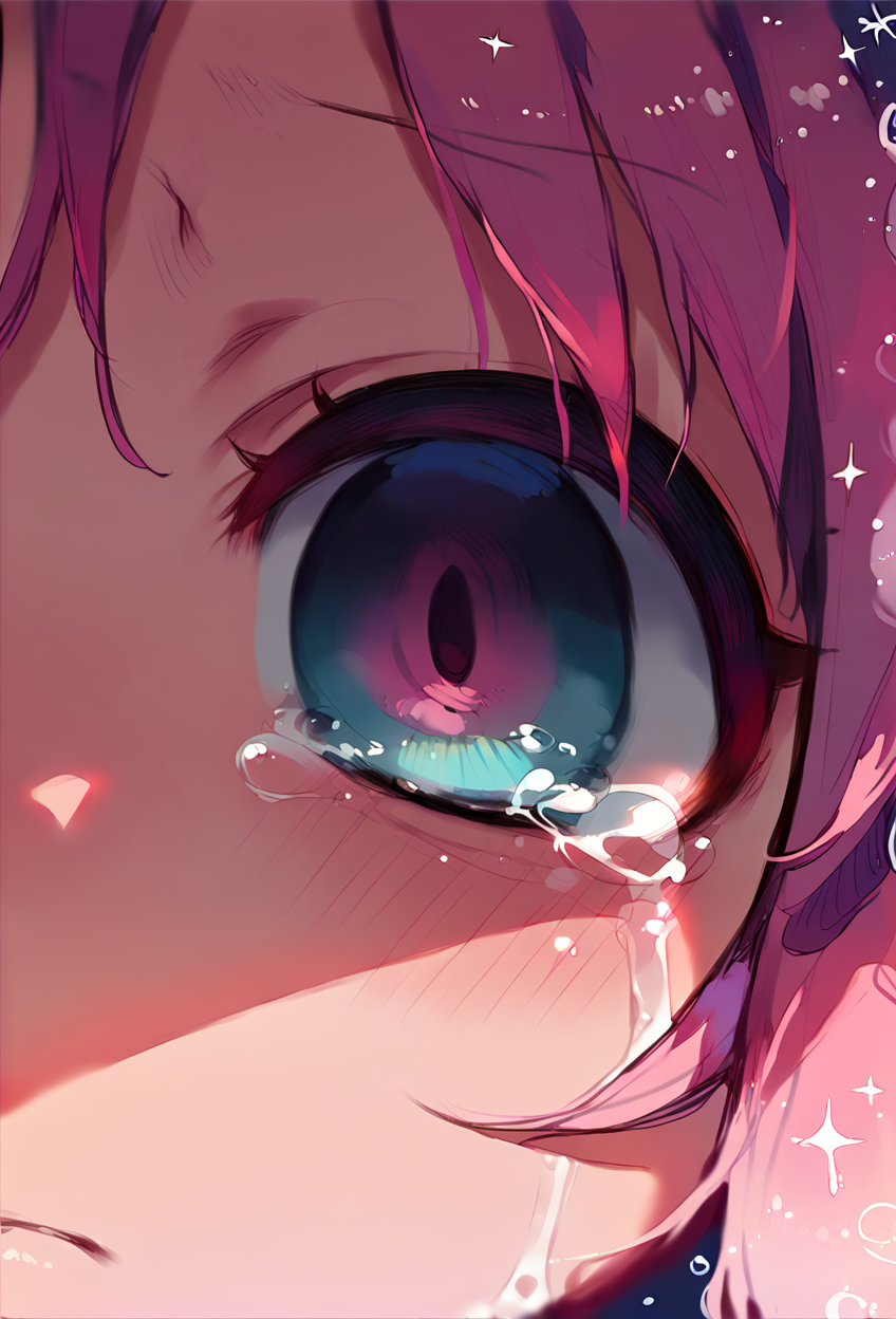 score_9,score_8_up,score_7_up,score_6_up,score_5_up,score_4_up 1girl,solo,pink hair,sky,tears,crying,letterboxed,star (sky),close-up,starry sky,reflection,eye focus <lora:zankuro_ponyv1:1.2>,zankuro,flat shading,flat lighting,
