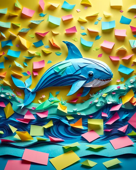 (masterpiece:1.2), (best quality:1.2), highly detailed, realistic texture, sharp details, extremely delicate and beautiful, realistic cg 8k wallpaper
<lora:add-detail-xl:1> <lora:StickyNotesStyle:0.6>  <lora:TQ_-_Paper_Quilling_Art_XL_r1:0.5> (cute:1.2), whimsical, Jed-StickyN, 
 a paper whale breaching through a sticky note ocean, every splash formed of vibrant notes fluttering in the air, late evening tones with ambient lighting