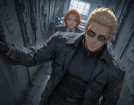 PonyScores7, source_anime, ah, 1IllustriousQual,
BREAK (Jump Cut)
BREAK <lora:albertwesker-guy-PONYv1:0.8> albertwesker, 1boy, toned, athletic, fit, mature male,  angular face, sharp_featured face, handsome, charming, alluring, <lora:shinyskin2:0.2> glistening skin, AS-MidAged, <lora:shinyskin2:0.2> glistening skin
BREAK slicked back hair, short hair, blonde, <lora:hairdetailpxl:0.2> hairdetailpxl, 
BREAK slit pupils, orange eyes, <lora:expressive eyes:0.2> expressive eyes, <lora:eyedetailpxl:0.2> eyedetailpxl, <lora:Eyes_High_Definition:0.2> EyesHD
BREAK (public health worker, in professional attire with a medical kit and a dedicated look)
BREAK (military base Field Hospital, Tented area with makeshift medical cots, medical supplies strewn about, busy medics attending to wounded soldiers, the sound of groans and murmurs, the pungent scent of antiseptic)
BREAK focused, intense glare, apathetic, contemptuous,  <lora:Expressive_H:0.2> Expressiveh, looking at viewer, <lora:Emotional_Anime_Expressions_PonyXL_Concept:0.2> emotional, <lora:Best_Facial_Expression_LoRA_PONY:0.2>, <lora:expresionesv3Rank128:0.2> expresiones, <lora:Detailed expressive EXEV style -XL Pony V1.0:0.2> FaceDetail
BREAK (black gloves, watch, belt, black coat, black pants, black turtleneck, zipper,  black boots), (sunglasses:1.3), 
BREAK <lora:xl_more_art-full_v1:0.2>, <lora:aesthetic_anime_v1s:0.2>, <lora:EpicF4nta5yXL:0.2>, <lora:detailxl:0.2> detailxl, <lora:Fant5yP0ny:0.2>, best quality, amazing quality, best aesthetic, absurdres, illustration, Volumetric_Lighting, ultra-detailed, very aesthetic, intricate details, 8k, masterpiece, best_quality
BREAK Stable_Yogis_PDXL_Positives, AS-Adult, <lora:Complicated fantasy portrait - XL Pony V2.0:0.2>, bad-hands-5, <lora:HDA_Detailer:0.3>