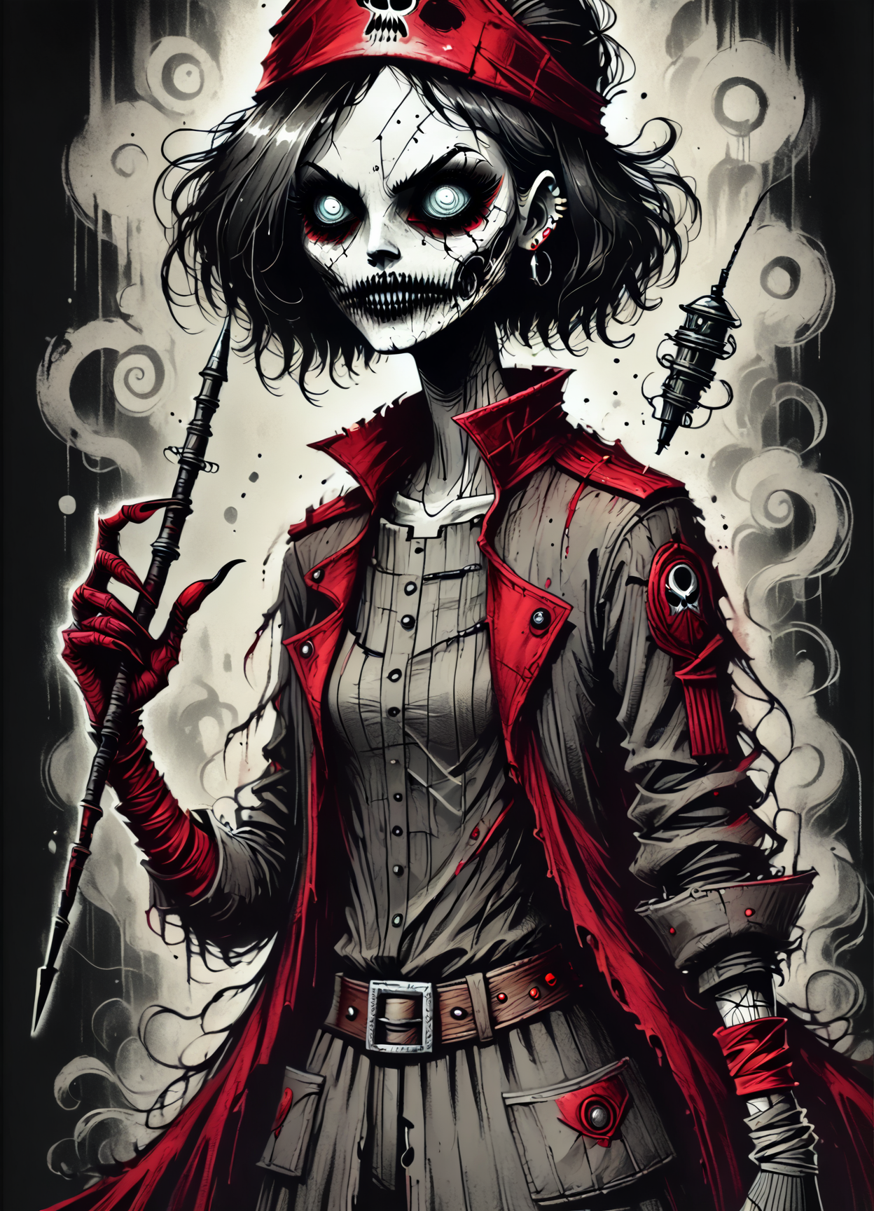 DonMB01dD4rkXL score_9, score_8_up, score_7_up, score_6_up, female hoarcry tobi-kadachi, pirate swashbuckler,sith inquisitor, wand rating_safe   <lora:DonMB01dD4rkXL-pony:1>
