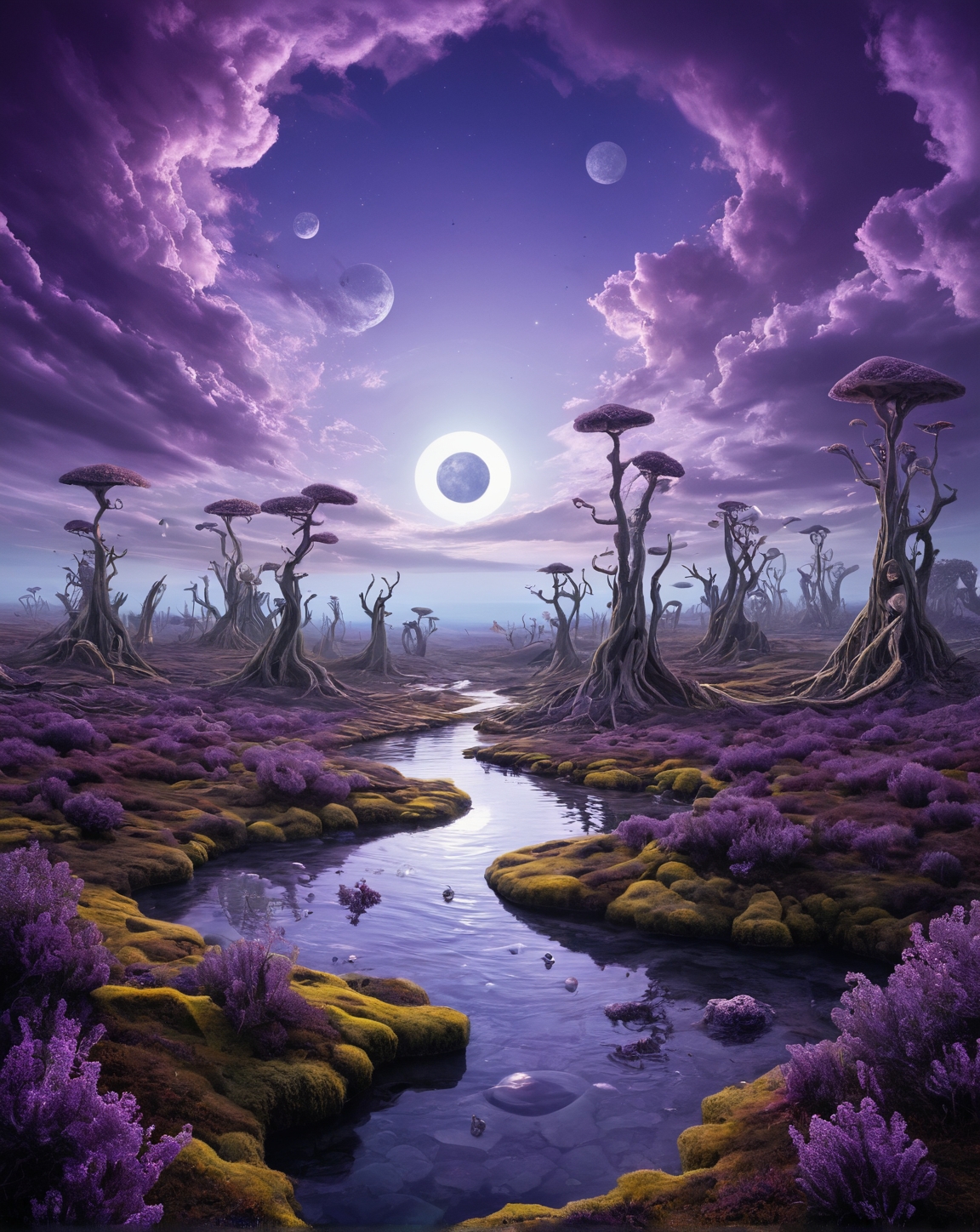 Surrealism, ultimate Surreal Art, ultimate strange art,cool full color, ultimate strange deformed object, ((ultimate strange detailed background)),ultimate strange landscape,the space is filled with strange incomprehensible surreal things, strange unreal surreal vision,
 dreamlike, mysterious, provocative, symbolic, intricate, detailed, ultradetaled,8k,perfect, super detailed, award winning art,
swamp,
effortless,noisome,beaming,solar,unlit,
many small clouds,,,
midday,
Irene Hamoir,
spot color,
lavender,
 <lora:add-detail-xl:0.7>,<lora:abysues:0.4>, expressive, dramatic, organic lines and forms, dreamlike, mysterious, Surrealism