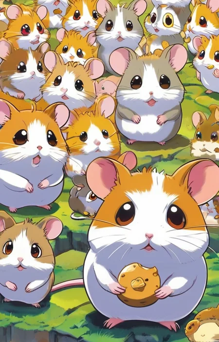 masterpiece,best quality,<lora:tbh253-sdxl:0.9>,illustration,style of Hamtaro animals