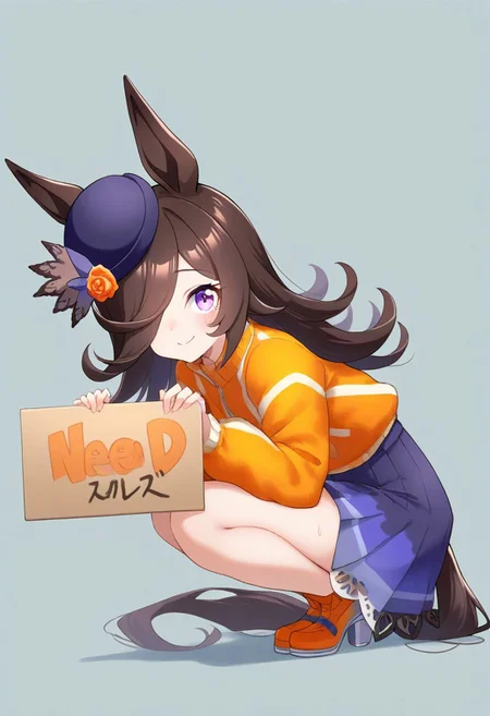 (umamusume,rice_shower_(umamusume),) 1girl, long_hair, long_sleeves,, solo, (need_buzz, buzz, need_buzz, holding sign, holding sign ),
, blood orange style,from side,
orange flower, orange jacket, orange rose,
(animal_ears, blue_skirt, brown_hair, flower, hair_over_one_eye, hat, horse_ears, horse_girl, horse_tail, jacket, long_hair, looking_at_viewer, purple_eyes, purple_hat, rose, skindentation, skirt, smile, solo, standing, tail,
linea_alba,squatting, looking at viewer, tilted_headwear, shaded face, fake smile, nervous sweat, wavy mouth, , very awa, :0.8)
