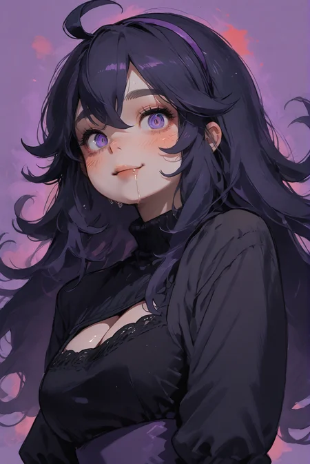 1girl, hex maniac (pokemon),purple hairband, black thighhighs, long hair,purple eyes, messy hair, @ @, smile, looking at viewer,
black dress,large nature breasts,  cleavage, lace, gothic style,blushing , drooling,sharp focus, portrait,upper body,side view,
<lora:sdxl_lightning_8step_lora:1>
score_9, score_8_up, score_7_up,score_6_up,
masterpiece, best Quality,source_anime,
dispersion effect,steam, sweat skin, vivid colours,
<lora:P0p4rtXLP:1> p0p4rt ,colorful,