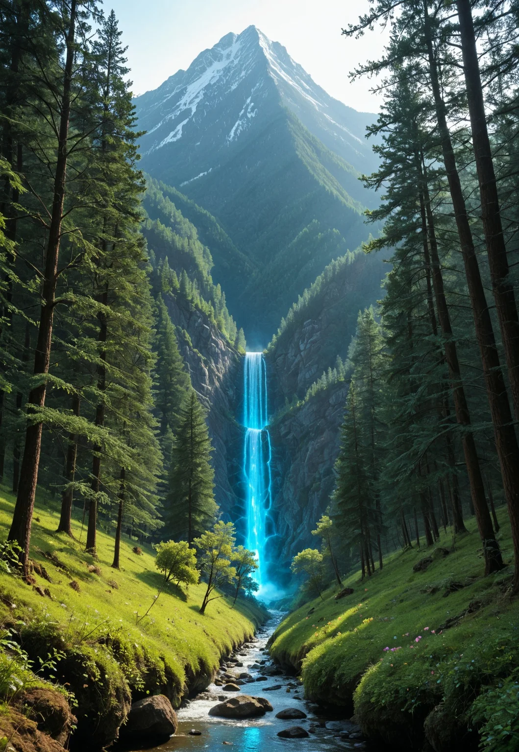 majestic mountain landscape, glowing waterfalls, crystal-clear lakes, lush green forests, vibrant wildflowers, soft sunlight filtering through tall trees, rolling hills, serene meadows, misty valleys, colorful butterflies, gentle river flowing, birds soaring in the sky, ethereal fog, distant snow-capped peaks, magical forest clearing, vibrant colors, enchanted forest, peaceful atmosphere, morning dew, golden hour lighting, fantasy nature scenery
(8k uhd:1,4)
<lora:add-detail-xl:1>
<lora:Dynamic Poses:1>