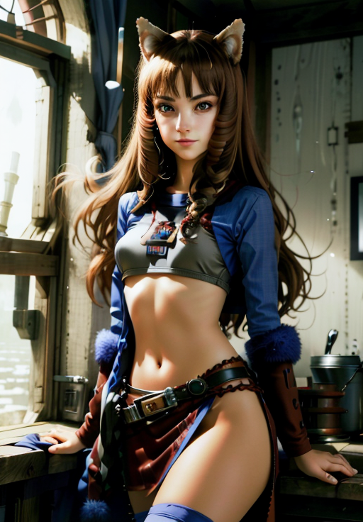 <lora:Holo:0.8>, Holo, 1girl, solo, smirk,, (acclaimed, alluring, captivating, exciting, gorgeous, striking:1.3)