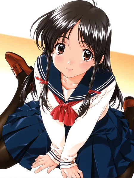 masterpiece,best quality,amazing quality,
1girl,solo,
retro artstyle,<lora:sugihara_manami_ilxl_v1.0:1>,s_manami,black hair,long hair,hair ribbon,twin braids,brown eyes,
s_manami,serafuku,long_sleeves,blue skirt,black_pantyhose,brown loafers,
<lora:Fixhands_anime_bdsqlsz_V1:1>,simple_background,white background,looking_at_viewer,full body,smile,wariza,