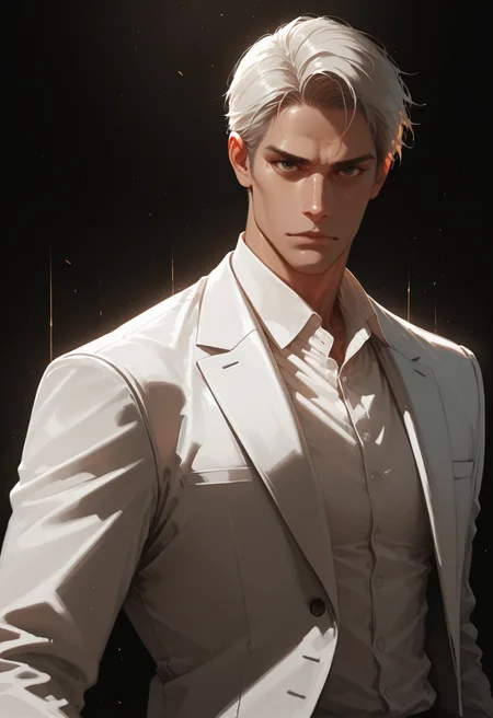 1boy, male focus, solo, looking at viewer, upper body, shirt, jacket, white shirt, white jacket, formal, suit,closed mouth, collared shirt
.<lora:newrimixL:1>, <lora:Detailer_NoobAI_Incrs_v1:0.75>, masterwork, masterpiece, best quality, dynamic lighting , dynamic pose,, dynamic angle, , , (lineless:1.2), detailed, depth of field, dynamic lighting, blurry, (cheekbones:0.75),
<lora:zy_illustrious_Realism_Enhancer_v1:0.5> adult, aged up,