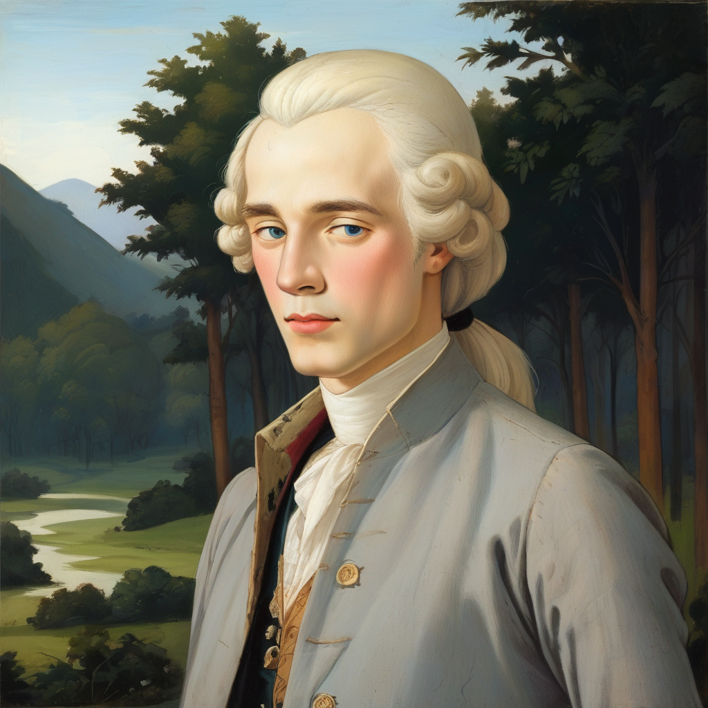 score_9, score_8_up, score_7_up, painting 1boys w16hsl1ps, male focus,he wears a historical wig and 18th century clothes, white hair, open coat, waistcoat, blue breeches, walking, forest
((masterpiece, best quality)), ponytail with black ribbon, (from waist up, close-up:1.3),
<lora:18th_Cent_man_PXL_V0:0.9>, 
 <lora:Digital Art Style SDXL_LoRA_Pony Diffusion V6 XL:0.4> digital art
 <lora:Sandro_Botticelli_Style:0.6>