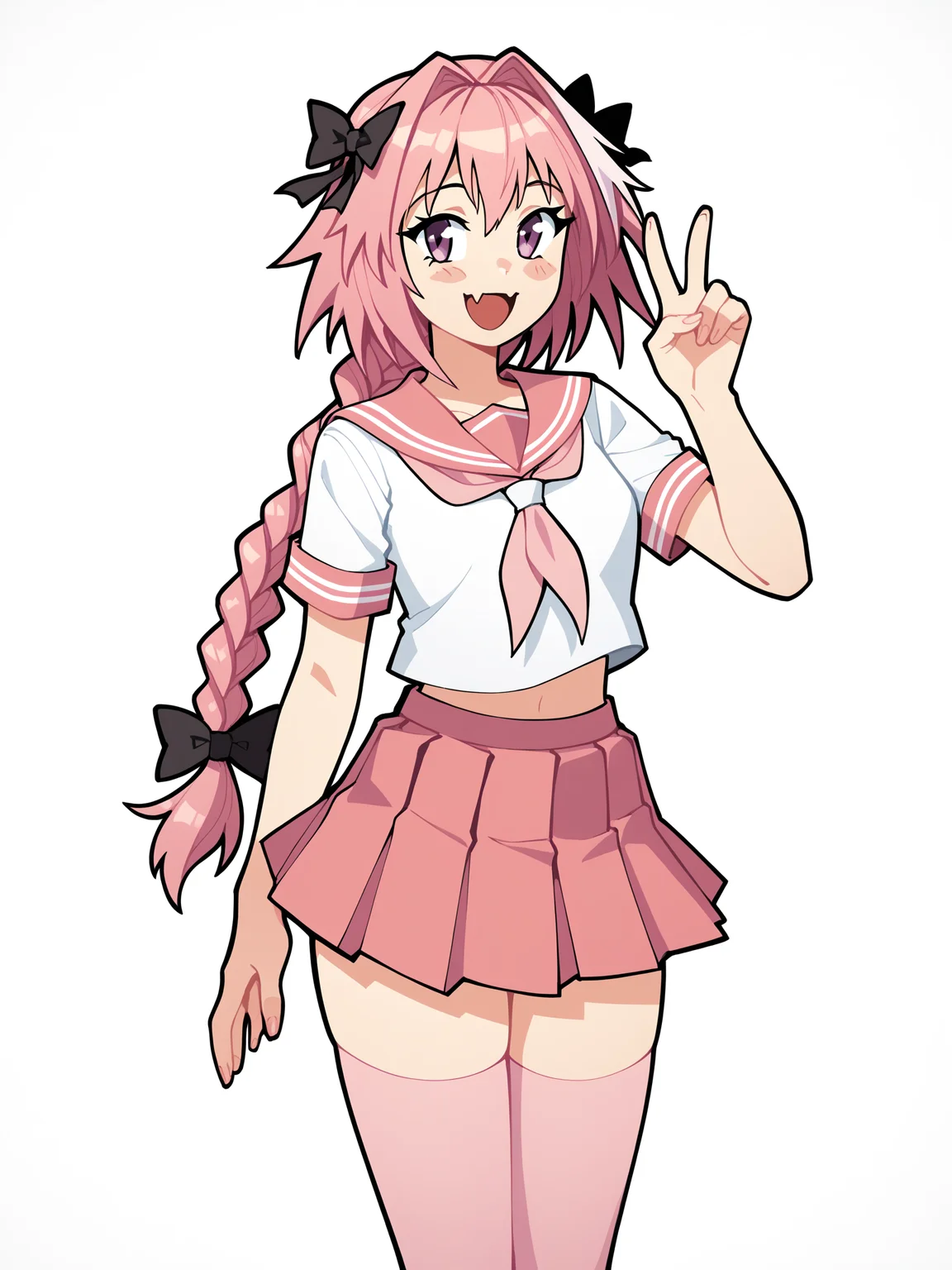 score_9, score_8_up, score_7_up, score_6_up, score_5_up, score_4_up, rating_safe
BREAK
astolfo \(fate\), otoko no ko, pink hair, braid,
BREAK
solo, standing, pink serafuku, white shirt, pink thighhighs, pink skirt, peace sign,
BREAK
white background, <lora:Lunas-Suoiresnu-SDXL-A1:1>