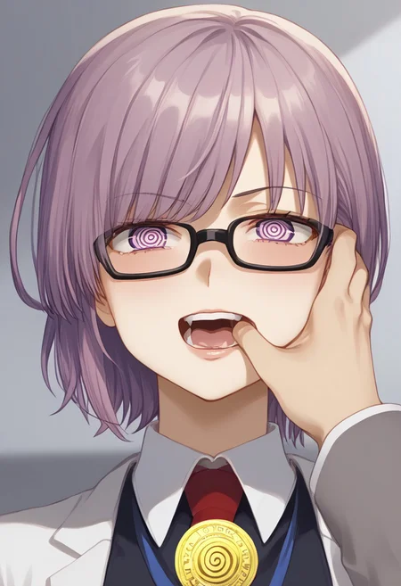 Mash hypnotized by coin,
mashuu_neko, lewd, 1girl,
mind control, hypnotized, hypnotic glasses, spiral glasses,
fingercandy
mash_kyrielight: