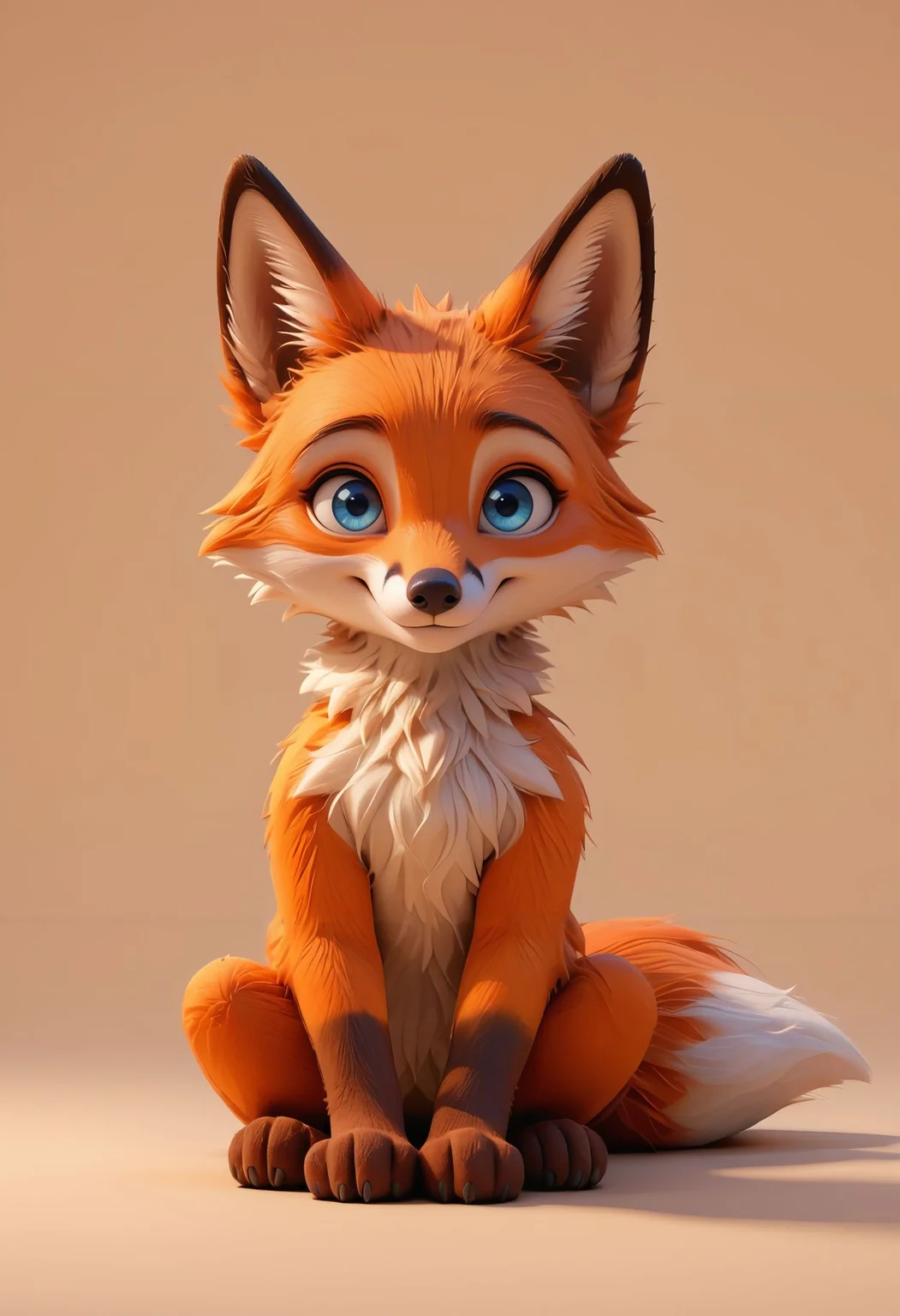 score_9,score_8_up,score_7_up, <lora:3d_render_pdxl_goofy:1>3d render, no humans, looking at viewer, sitting, orange fur, closed mouth, blue eyes, simple background, full body, fox tail, smile, animal focus, brown background