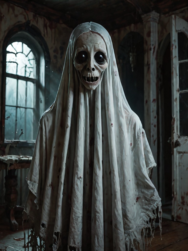 score_9, score_8_up, score_7_up,horror, creepy, nightmare, scary, very detailed, white ghost, no  mouth, indoors, night, arms, old manor, looking at viewer, black eyes<lora:white_ghost:1>