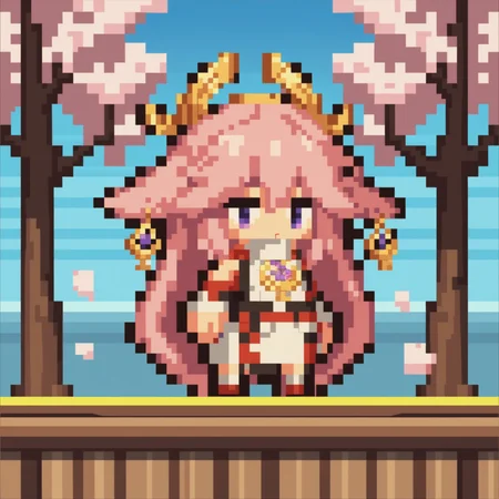 score_9, score_8_up, score_7_up, source_anime, 1girl, chibi, pixel art, full body, yae miko, cherry blossoms, tree, <lora:ChibiPixelArtV2_XLPD:1>