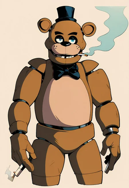 score_8, score_7, score_6, score_5quality, amazing quality,,cowboy shot, yoji_shinkawa, freddy, smoking, cigarette