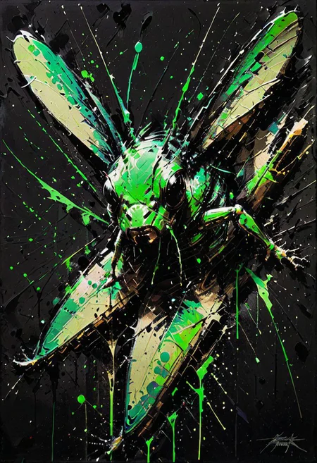 dynamink grass-hopper, metallic green ink on a solid black background, expressive, <lora:dynamink:1>,
