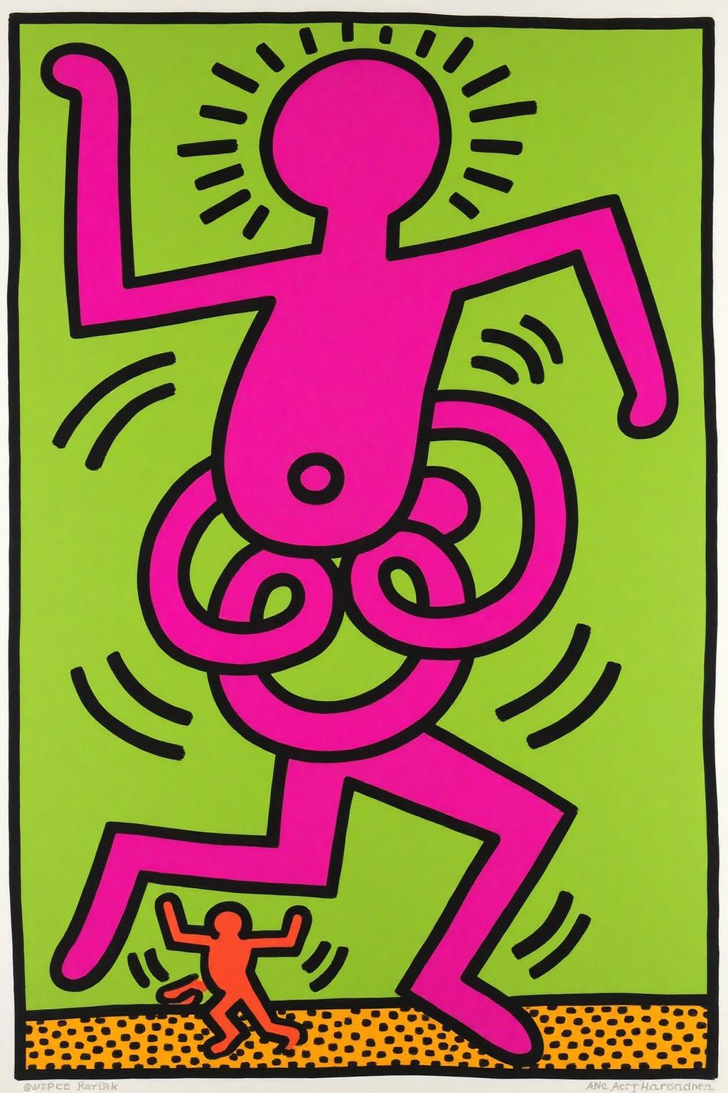 keithharing1
A pop art illustration featuring an abstract pink figure running.
 <lora:keithharing1_cap_d6a3:1.0><lora:834312073434532846:0>