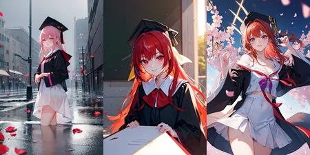 highly insanely detailed, masterpiece, top quality, best quality, highres, 4k, 8k, RAW photo, (very aesthetic, beautiful and aesthetic),
__lazy-wildcards/subject/costume/graduation_robe/prompts__,
<lora:gradgown:0.5>,
(1girl:1.3), solo focus,
(__lazy-wildcards/char/haircolor__),
__lazy-wildcards/dataset/background__,
__lazy-wildcards/subject/moment/random/prompts__âââ