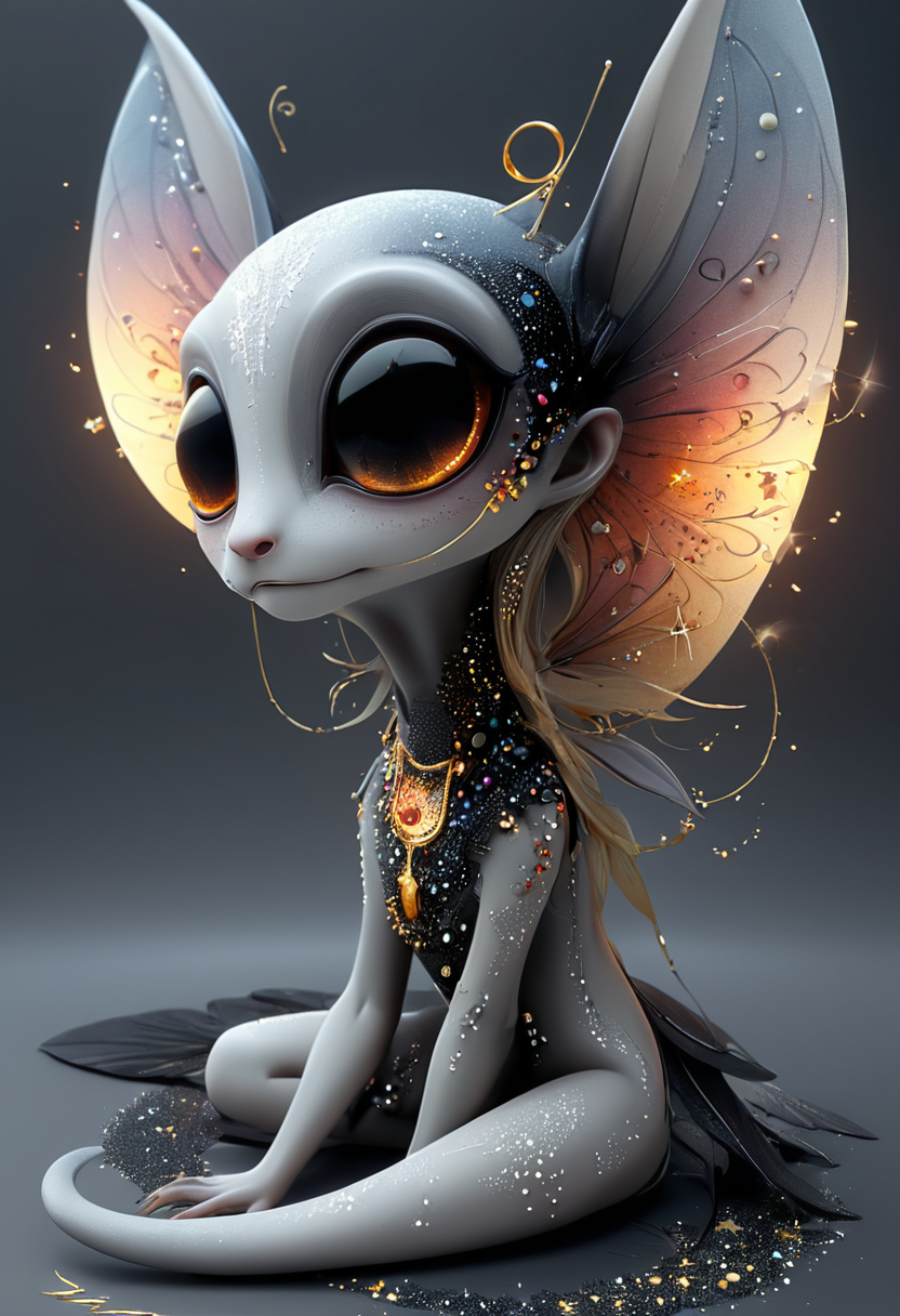 <lora:artfullyALIEN_SDXL_V1:1>,artln,half-closed eyes, crescent moon, artist name, anklet, fireworks, fairy wings, mole, blood, glowing, simple background