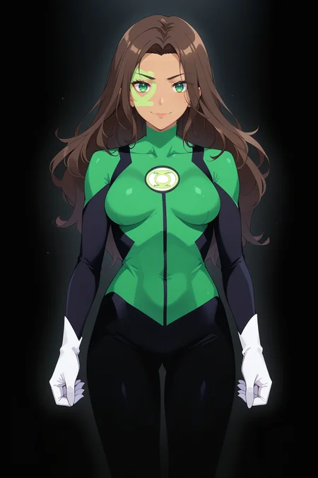 score_9, score_8_up, score_7_up, source anime, prefect lighting, very aesthetic, BREAK,
<lora:jessica_cruz_v1-pdv6:0.9>, 1girl, green lantern, green eyes, brown hair, long hair, dark skin, facepaint, medium breasts,
supcruz, superhero, black bodysuit, green bodysuit, white gloves, white footwear,
BREAK, looking at viewer, light smile,
BREAK,