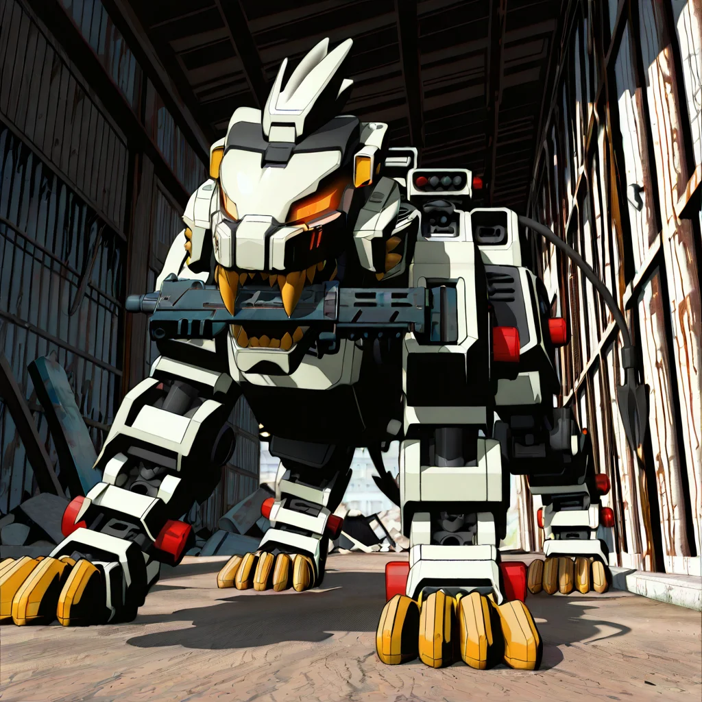 (masterpiece, best quality, amazing quality, very aesthetic, absurdres, newest,),(solo),3d \(artwork\),
(<lora:Liger_Zero:1>,liger zero, feral,),
ruins,paws,4 toes,gun in mouth,