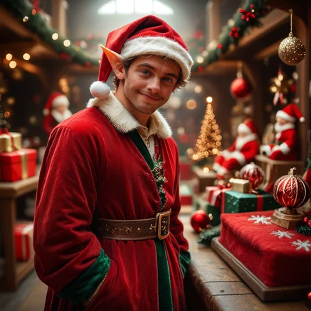 score_6_up,score_5_up,score_4_up,
<lora:Wolvies_Christmas_Elf_v241212.1436:1> xmas_elf, male, Christmas, holiday, complex background, making toys, in Santa's workshop, North Pole, concentration, slight smile, realistic, highly detailed, in focus, excellent quality, high resolution, Christmas background, Christmas decorations, cozy, masterpiece, best quality, very aesthetic, (accurate eyes:1.2), (detailed and precise face:1.2), Realistic photo, life-like, depth of field, detailed textures, bright colors, natural light, ultra HD, fine details, soft background blur, photographic quality