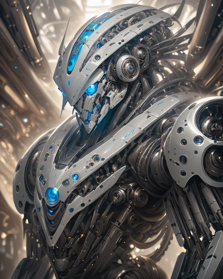 full_body, 1man, mecha, glowing blue eyes, cute, biomechanical, complex robot, interior spaceship background in bokeh, hyper realistic, hyper detailed, intricate, insane fine details, crisp focus  <lora:compb0t:0.8>