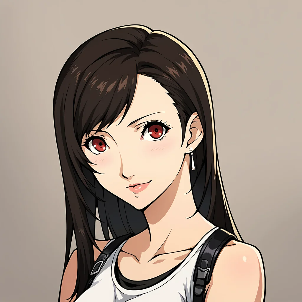 Score_9, score_8_up, score_7_up, source_anime, looking at viewer, cowboy shot, upper body, portrait,masterpiece, best quality,1girl,beautiful, BREAK, tifa lockhart, persona BREAK, <lora:Persona_5_Portrait_Style_Pony_upscaled:1>