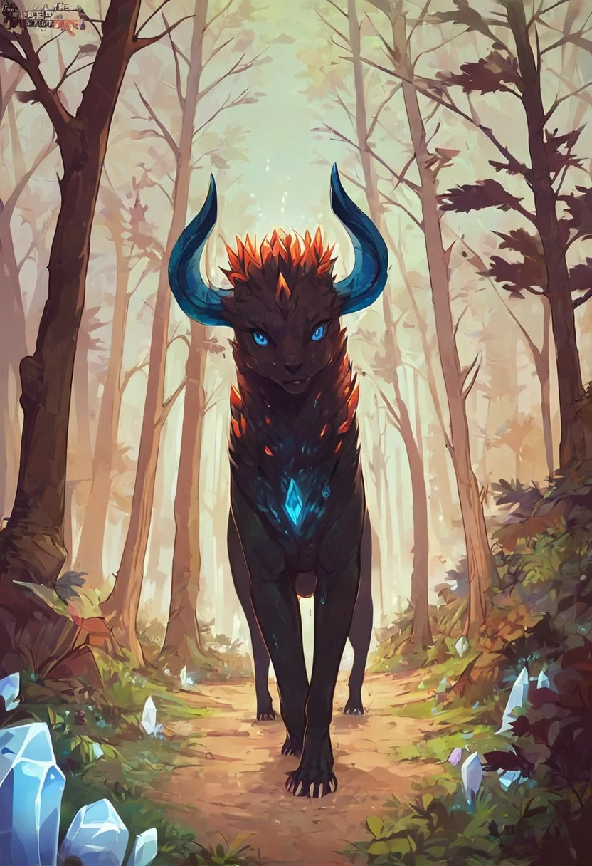 score_9, score_8_up, score_7_up, score_6_up, lineart, cold tones, from front, sidelighting, full body,
solo, woman, blue, patrolling the forest,
attractive, forest monster, female, nymph, slim body, blue eyes, black fur, claws, crystal horns, feral jaw,
outdoor, forest, night,
