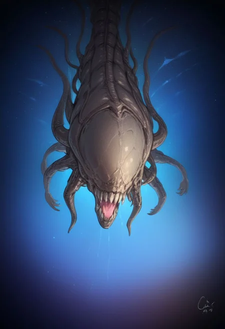 extremely cute xenomorph in space, disney princess, caric art, caricature, beautiful, adorable, 8k, hd, detailed, intricate details