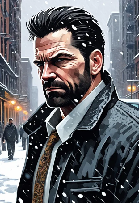 detailxl, high quality,
(black blank background:1.2)
(below view, looking at viewer, angry, snow, snowing, dark sky:1.4),
(digital painting of Max Payne, detective cop in jacket in new york street:1.6),