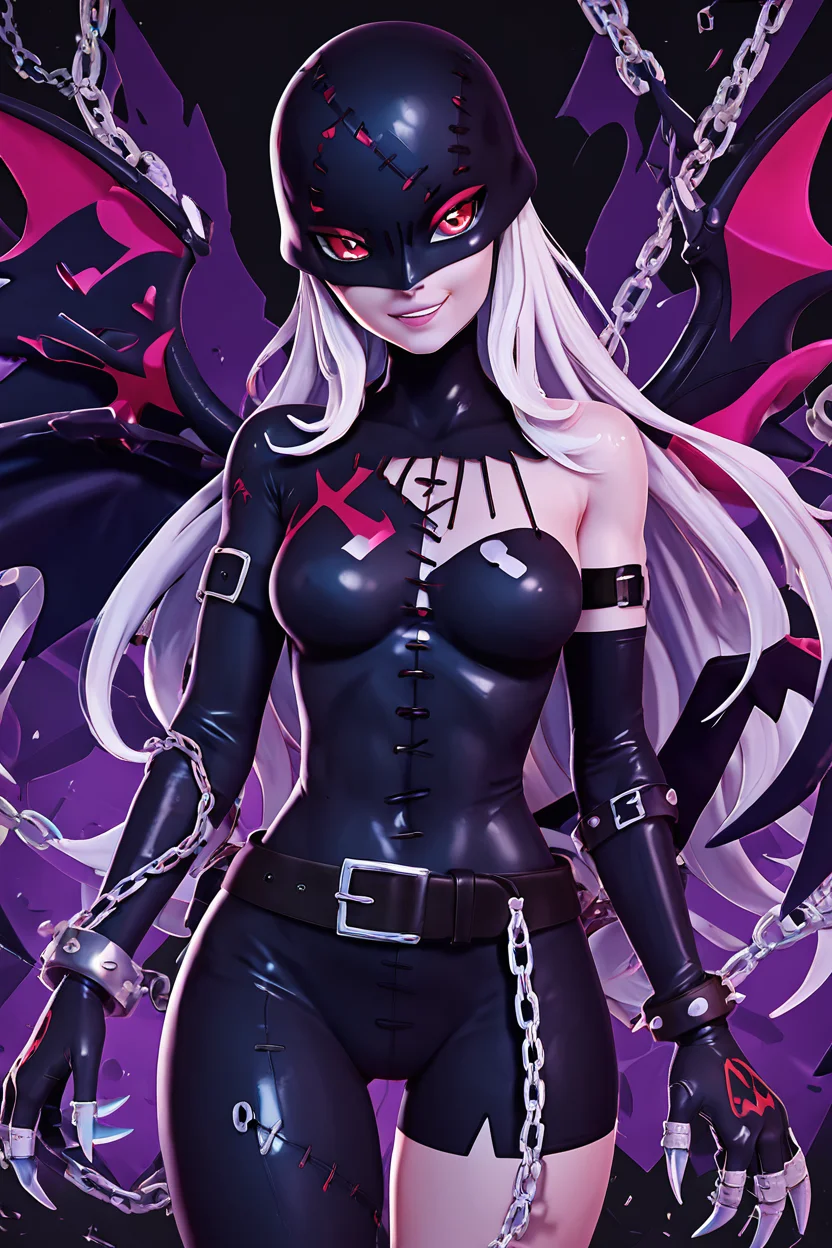 score_9, score_8_up, score_8, medium breasts, (curvy), cute, eyelashes, BREAK, , zzLadyDevi, chain, belt, stitches, claws, gloves, wings, asymmetrical clothes, bodysuit, <lora:LadyDevimon_Digimon_PDXL:0.8>, , BREAK, smile, looking at viewer, cowboy shot, ,,, embedding:zPDXL, Expressiveh, ,,, <lora:Zy0n7_PDXL:0.8>, <lora:SDXLFaeTastic2400:0.5>, <lora:Expressive_H-000001:0.4>,