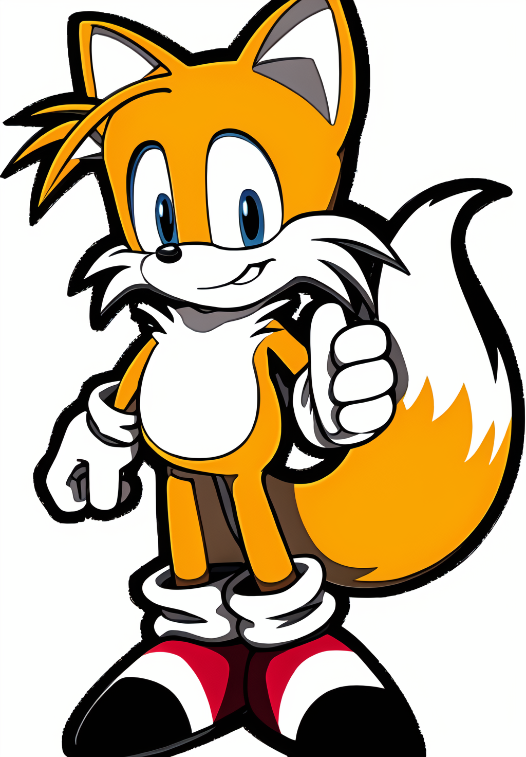 <lora:Tails:0.8>, Tails, solo, looking at viewer, smile, simple background, 1boy, standing, full body, male focus, black background, outline, furry male, fox boy