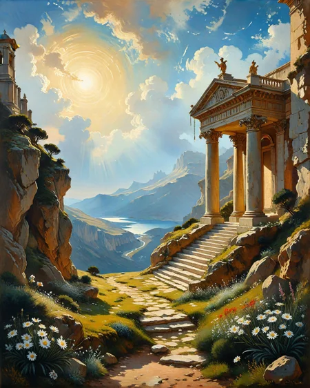 Joaquin Sorolla (Mediterranean light), Alpine tundra dotted with edelweiss, badger path through brush, crumbling neoclassical temple,mouflon on crags.Celestial engine distorting cosmos into tapestry,
artstation, trending on artstation, highly detailed fantasy art, stocking, intricate, elegant, highly detailed, centered, digital painting, concept art, smooth, sharp focus,
<lora:tbh124-sdxl:0.15> style of Jean-Antoine Watteau,
<lora:tbh112-sdxl:0.15> style of Gregory Fromenteau
<lora:add-detail-xl:0.7>
<lora:Flux-XL_Scenery:0.15> flux-scenery,
<lora:Flux-style-xl-lora:0.15> flux-style
<lora:1dkXLP:0.15> 1dk,
<lora:urotatoXL10a:0.15> ur0tat0xl10a,
<lora:extremely_detailed:0.7> extremely detailed, Baroque art style, dynamic composition, dramatic lighting, rich colors, intricate details, professional-grade execution, captures the grandeur and theatricality of the Baroque period