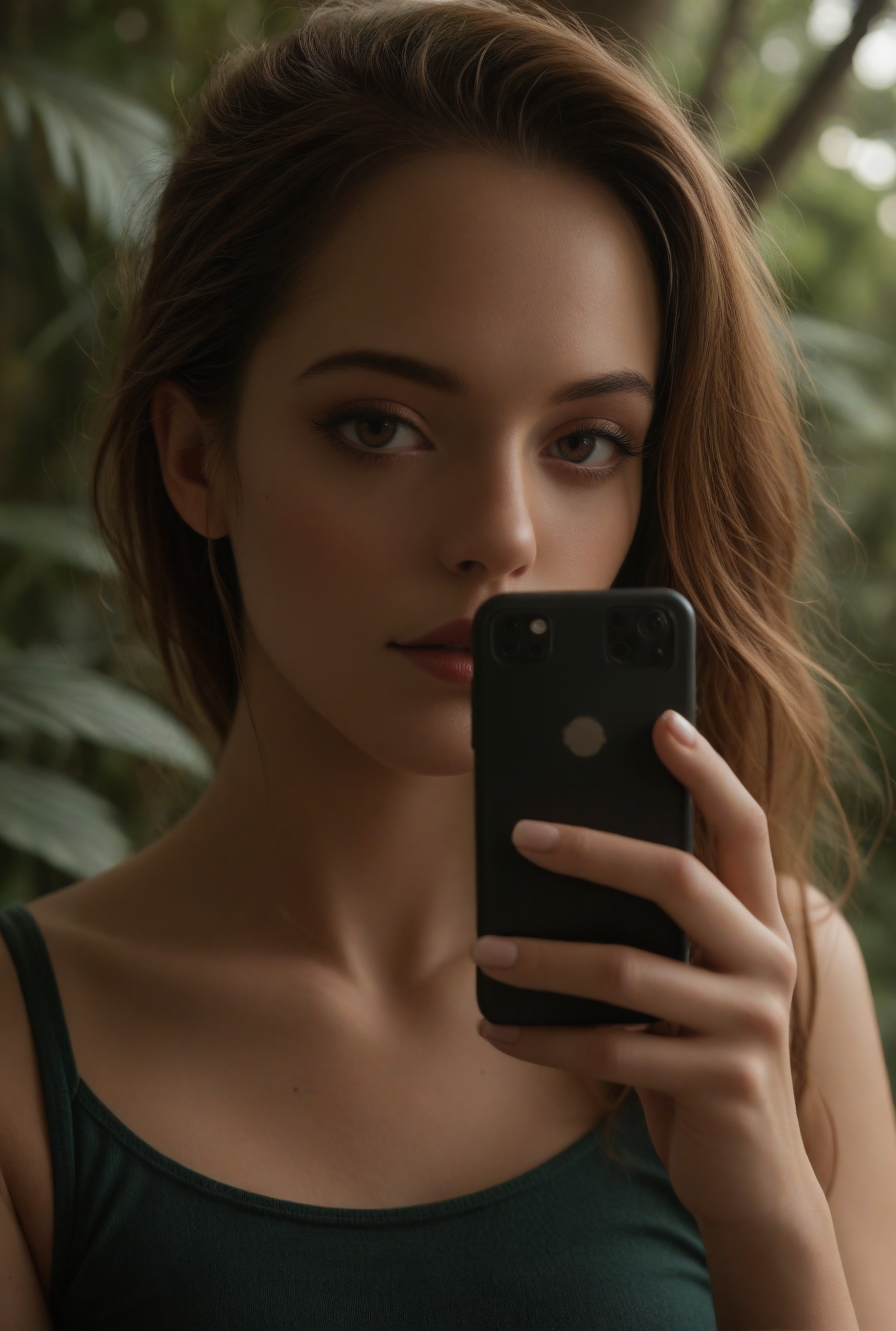 score_9, score_8_up, score_7_up, photo, photorealistic, detailed background, interesting background, high-resolution image, photorealism, best quality, intricate detail, sharp and focus, 8k
*
<lora:Texting> t3xting, texting, phone
girl, 22yo, jungle, t-shirt, (collar_bones)
eyeliner:1.4, (lashes:1.2)
<lora:Cinematic Hollywood Film:1><lora:XL Skin Texture LORA:0.5> PONY HighQuality EMBEDDING PONY Photoreal EMBEDDING, <lora:PONY PonyXL Detail Slider 20to50 LORA:2>
<lora:XL Extremely Detailed LORA:0.7> <lora:XL Interesting Slider LORA:1> <lora:XL HD 4K Slider LORA:0.8> <lora:XL Dark Chiaroscuro LORA:0.1>