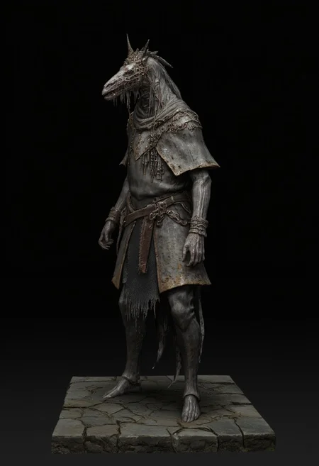 malformed hobo Miner lizardman in a roman soldier armor mixed with legionnaire attire, horse shaped skull, elongated snout
Standing on a flat ground
Set against a solid dark black color background to emphasize its unsettling unnatural form that emphasizes its silhouette. The medium is not a traditional painting or illustrative medium like watercolor or ink but rather a digital 3D rendering.
MikeFranchinastyle, bbstyle,, horror theme,, ZBClay model of a gray sculpture, zbrush, d4arks0uls, overcast lighting