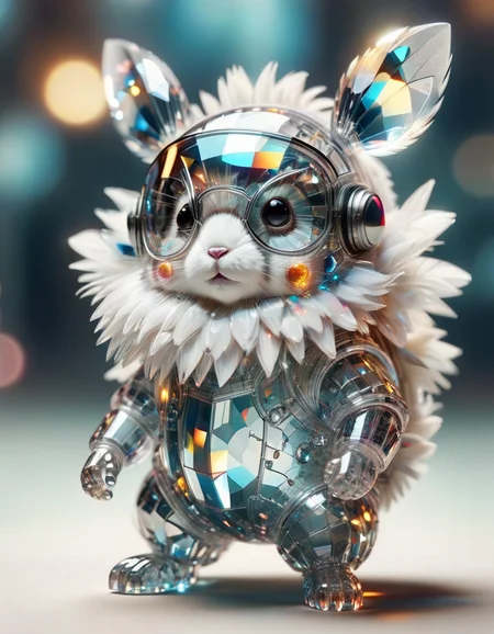 tilt-shift photo of selective focus, miniature effect, blurred background, highly detailed, vibrant, perspective control, natural Tilt Shot (Whimsically artistic) , adorable extra (fluffy: 1.3) chubby miniature pika wearing an ral-iontivevisions cyberpunk suit with white furr and helmet wit futuristic googles made of ral-iontivevisions, ral-iontivevisions land, macro photography, (enchanting:1.3), (luminous:1.2), (oversized flora:1.1), mystical, vibrant photography, shimmering light, dreamy, whimsical, serene, soft-focus, hyper-detailed digital art, made of ral-crztlgls <lora:ral-crztlgls-sdxl:1>