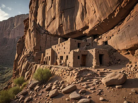 Anasazi rock dwelling on the side of cliff <lora:add-detail-xl:3> 8k, masterpiece, dramatic lighting