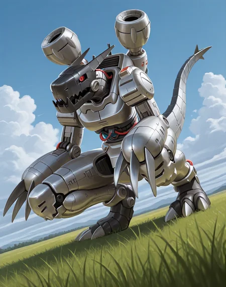 <lora:Machinedramon_(Digimon)_(Illustrious)_(AD):1.35> Machinedramon, robot, machine,
((
exterior, science fiction, blue sky with clouds, grass,
dutch angle, dynamic action, male focus, villain, solo, powerful, superiority,
)),
BREAK: very awe, aesthetically pleasing, masterpiece, best quality, amazing quality, very aesthetic, depth of field, absurd details, depth of field, atmospheric rendering, natural shading, soft shading,
BREAK: lazympos, lazypos (3),