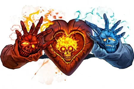 Three fiery anatomical hearts