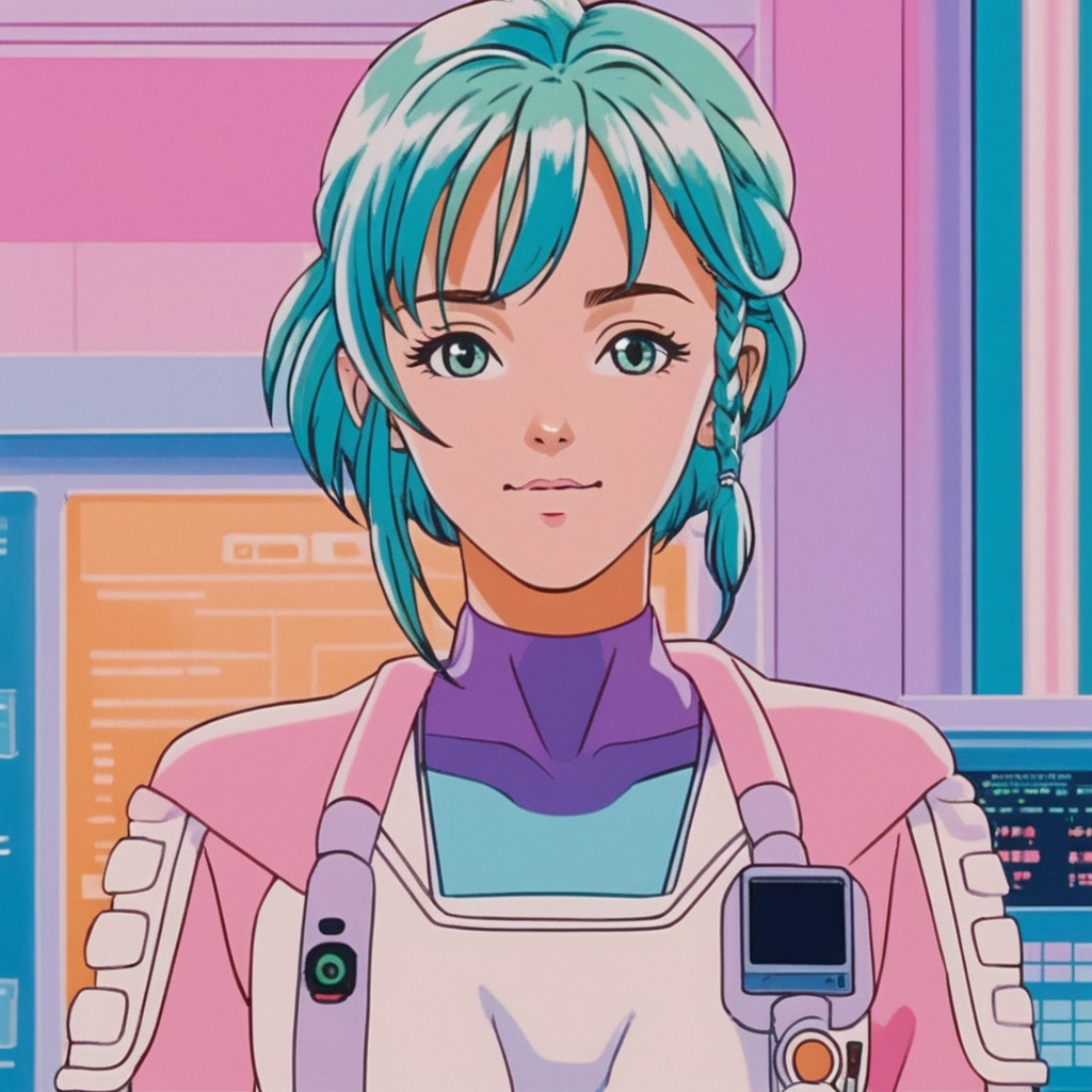 realistic, k4r1n woman standing, kawaii, cute, extreme close-up, happy, front view, background of gradient fluorescent computer room, pastel tones (by wes anderson:1) <lora:k4r1n-000005:0.6>