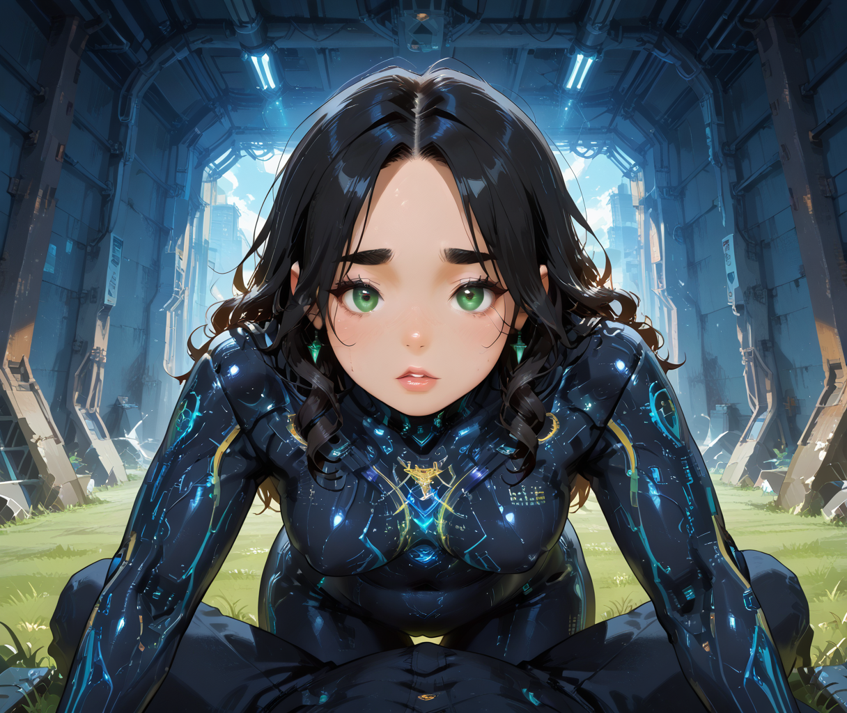 IllusP0s, PonyScores7, source_anime, ah1, IllustriousQual, interesting, exciting, spectacular, wonderful, 
BREAK <lora:xl_more_art-full_v1:0.2>, <lora:aesthetic_anime_v1s:0.2>, <lora:EpicF4nta5yXL:0.2>, <lora:detailxl:0.2>, detailxl, <lora:Fant5yP0ny:0.2>, amazing quality, best aesthetic, absurdres, illustration, Volumetric_Lighting, ultra-detailed, very aesthetic, intricate details, best_quality
BREAK ((throat swabbing)),
BREAK Stable_Yogis_PDXL_Positives, AS-Adult, <lora:Complicated fantasy portrait - XL Pony V2.0:0.2>, bad-hands-5, <lora:HDA_Detailer:0.3>, <lora:natsumi_style:0.5>, <lora:by_usakun-pony:0.4>, by usakun, <lora:Akina_Bbw_Style_-_PonyXL:0.2>, AkinBw, ((Extreme long shot)),
BREAK 1girl, mature female, (curvy), round-chin, caucasian, <lora:ETO_OC_Illustrius:0.5>, eto_oc, skindentation, (plump), thick thighs, wide hips, busty, voluptuous, <lora:venus body PonyXL:0.3>, <lora:shinyskin2:0.2>, glistening skin, HDA_FatGirlXL, 
BREAK ((<lora:LivewireCyborgBodysuitILL:0.8>, cyborg bodysuit, science fiction,robot, robot joints, livewire)),
BREAK (curly hair), long hair, (black hair:1.4), (parted hair:1.7), messy hair, kinky curls, <lora:hairdetailpxl:0.2>, hairdetailpxl,
BREAK (half green and brown eyes), (colorful eyes), (multicolored eyes), (downturned eyes:1.4), <lora:expressive eyes:0.2>, expressive eyes, <lora:eyedetailpxl:0.2>, eyedetailpxl, <lora:Eyes_High_Definition:0.2>, EyesHD, (round face:1.2), (thick eyebrows:1.3), (plump face), <lora:Round_face:0.2>, lips, 
BREAK ((Disdainful, Raised eyebrows turned-down lips curled nose conveying contempt or disdain expression)), <lora:Expressive_H:0.2>, Expressiveh, <lora:Emotional_Anime_Expressions_PonyXL_Concept:0.2>, emotional, <lora:Best_Facial_Expression_LoRA_PONY:0.2>, looking at viewer, <lora:Detailed expressive EXEV style -XL Pony V1.0:0.2>, FaceDetail,
BREAK (((spaceship engine room, dimly lit with the glow of diagnostic screens, the hum of power conduits, the occasional hiss of steam escaping))), <lora:Background Detailer - SDXL:0.8>, 4k, 8k, Ultra HD, Masterpiece, Best quality, Detailed background, <lora:Add_more_details_V2_XLpony:0.4> full_details,