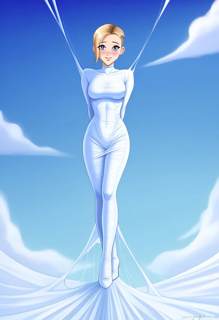 (Her body is made of web:1.10), (well-formed and absurd epic composition:1.10), cobweb, strangecomposition, high quality, UHD, (adult girl:1.30), gwen stacy, blonde hair,undercut,blue eyes, (the caring expression while she is looking at something is well defined and understandable:1.10), (she climbs onto the spider's web, (holding the spider's web tightly:1.10), (frontal view:1.10), (five fingers:1.10), (full-body:1.10), (standing pose suspended in the sky:1.10), (caring face:1.09), (smile:1.05),(blushing:1.05) she is in very detailed new york city with (skyscrapers:1.07), action_theme sexy_attire masterpiece, professional photography scenario.